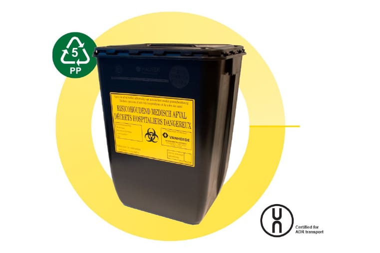 Containers van 100% gerecycleerde kunststoffen voor risicohoudend medisch afval bij UZ Gent